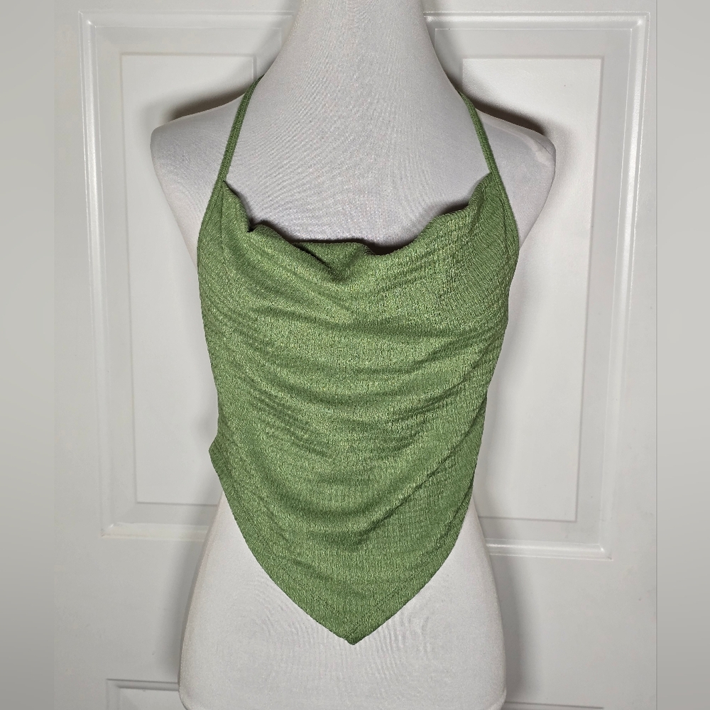 Shein Green Halter Neck Cowl Hankerchief Top Medium Crop
